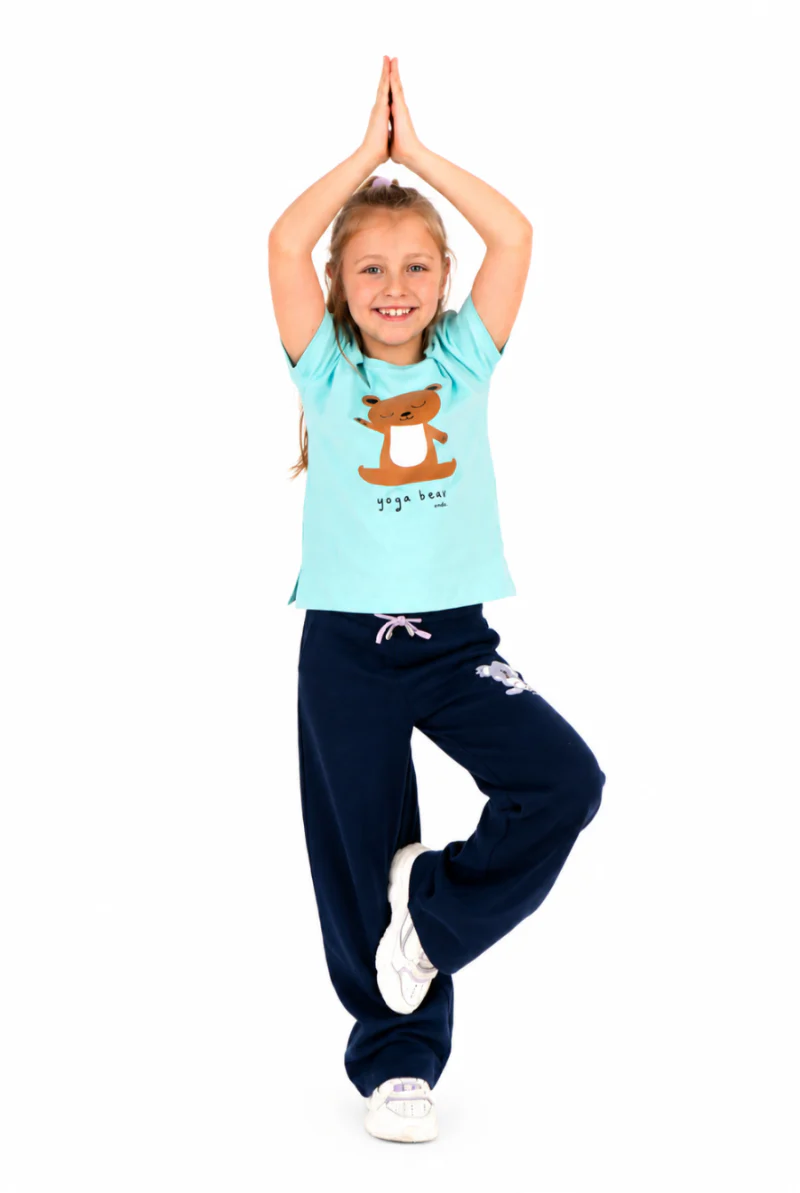 T-shirt z krótkim rękawem dla dziewczynki, z motywem yogi, niebieska 3-8 lat - Image 3