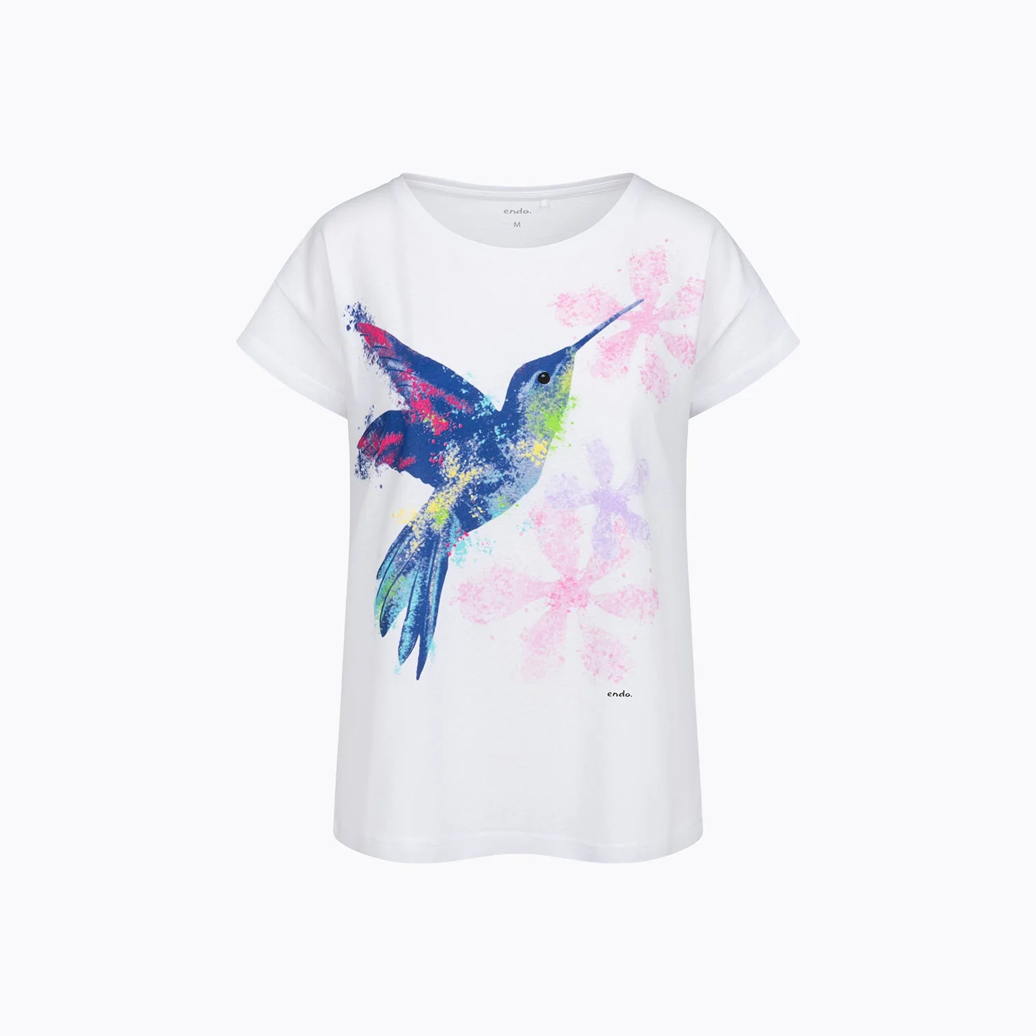 Damski T-shirt z krótkim rękawem biały z kolibrem