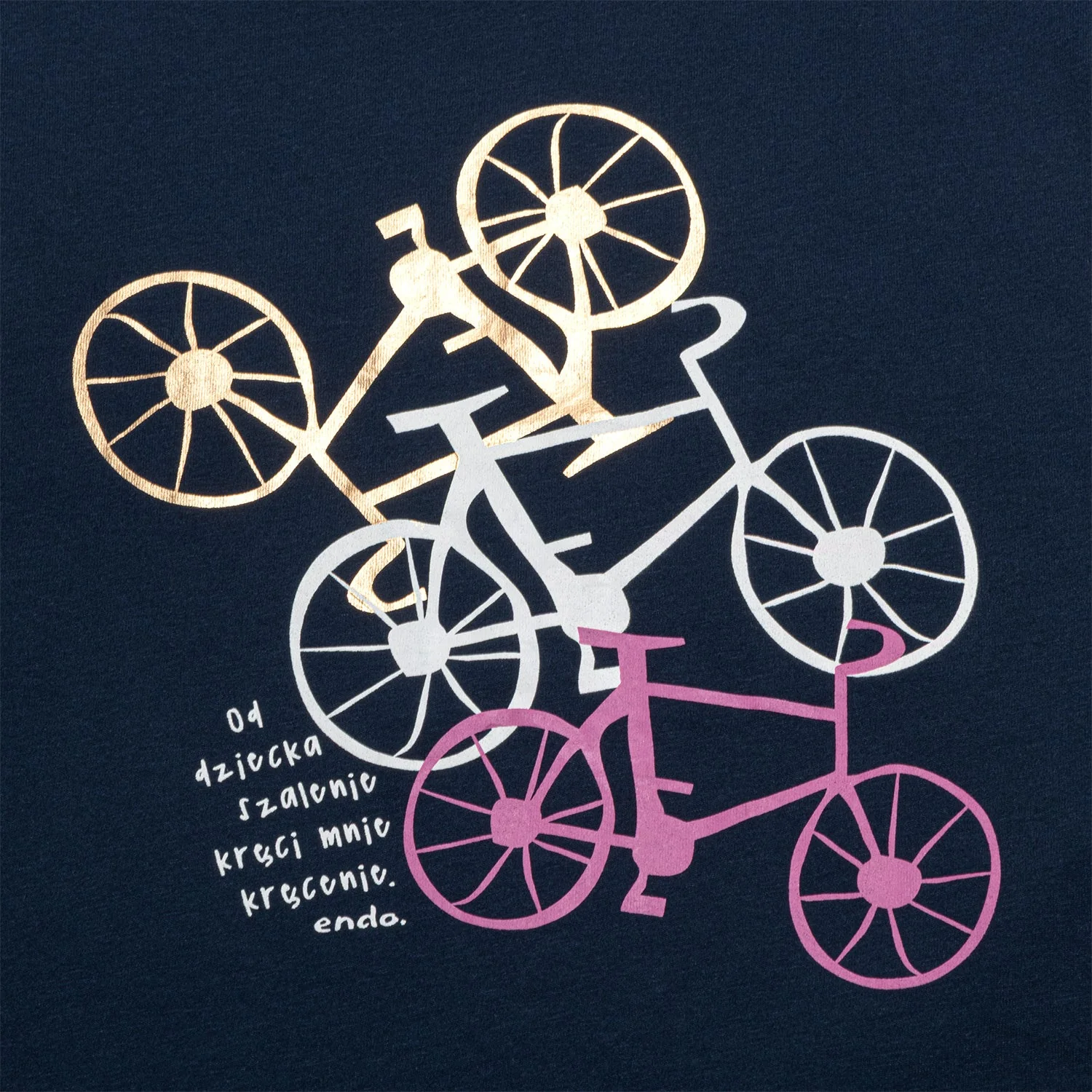 Damski T-shirt z krótkim rękawem granatowy z motywem rowerowym - Image 2