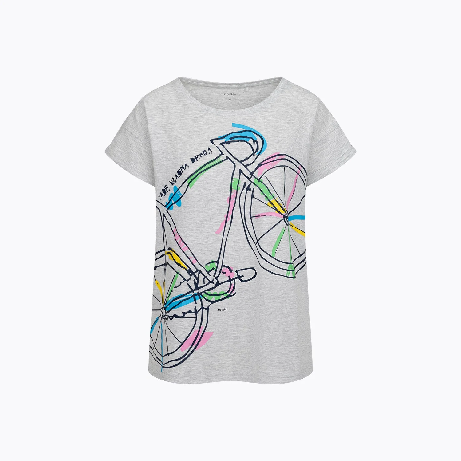 Damski T-shirt z krótkim rękawem szary z rowerem