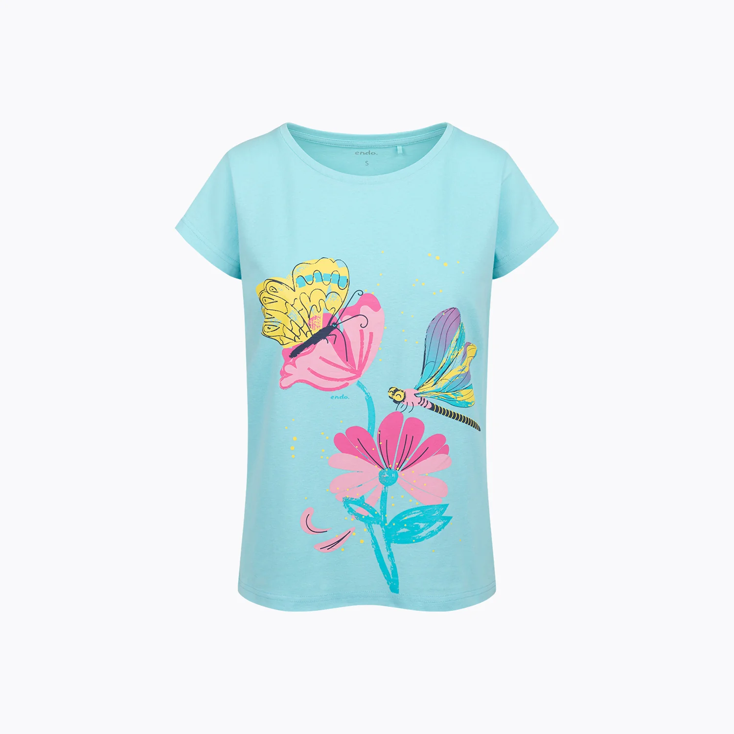 Damski t-shirt z krótkim rękawem, z motywem kwiatowym, niebieski
