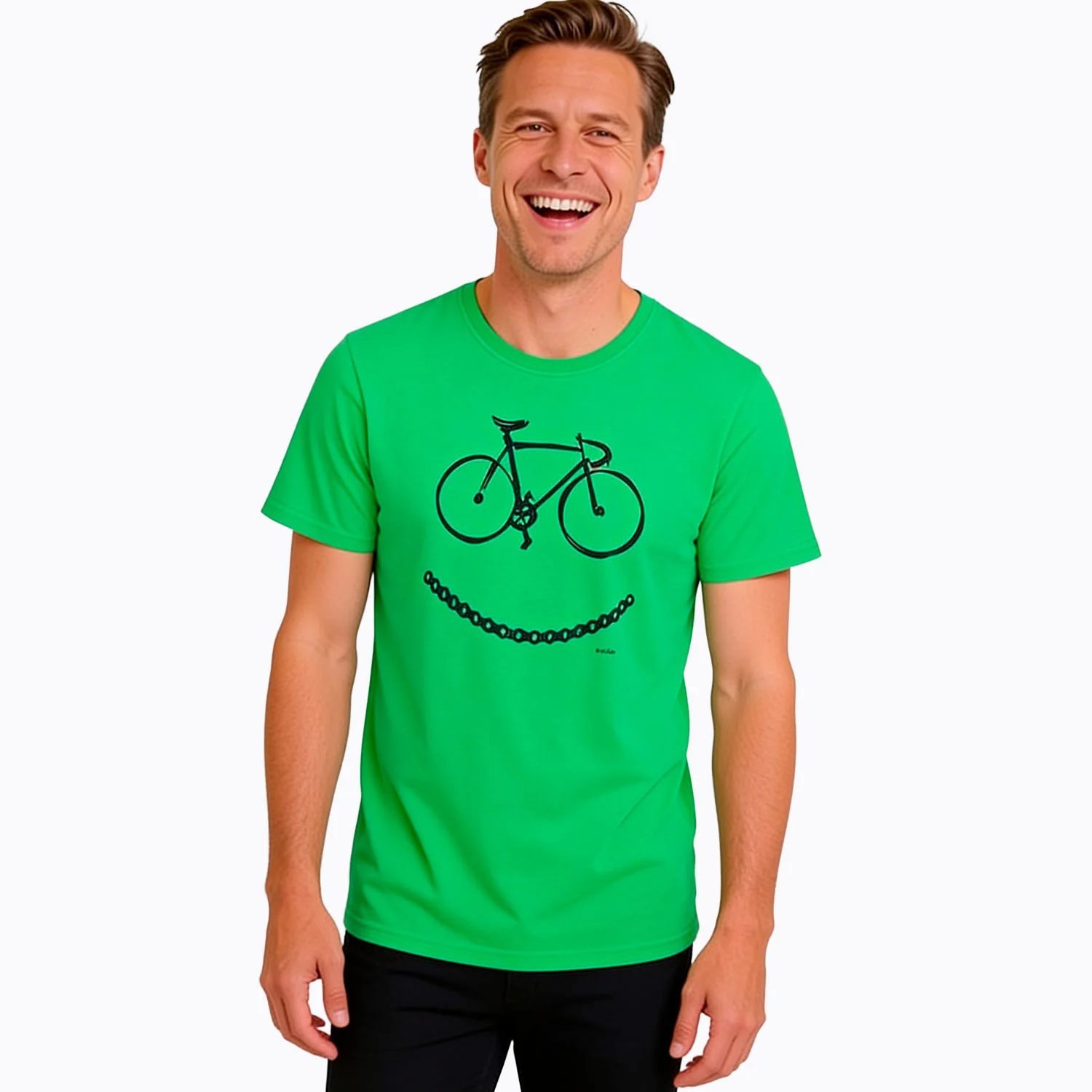 Męski T-shirt z krótkim rękawem zielony z rowerem - Image 2