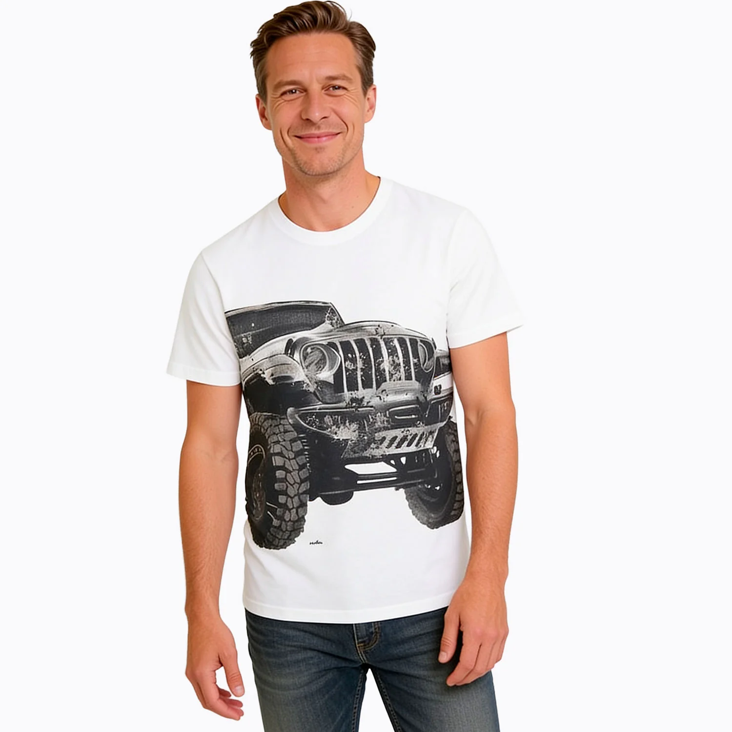 Męski T-shirt z krótkim rękawem biały "terenówka" - Image 2