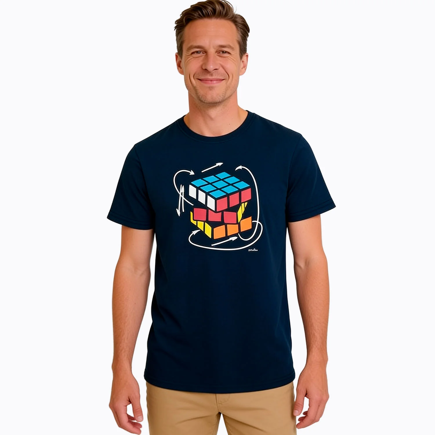 Męski T-shirt z krótkim rękawem granatowy z kostką rubika - Image 2