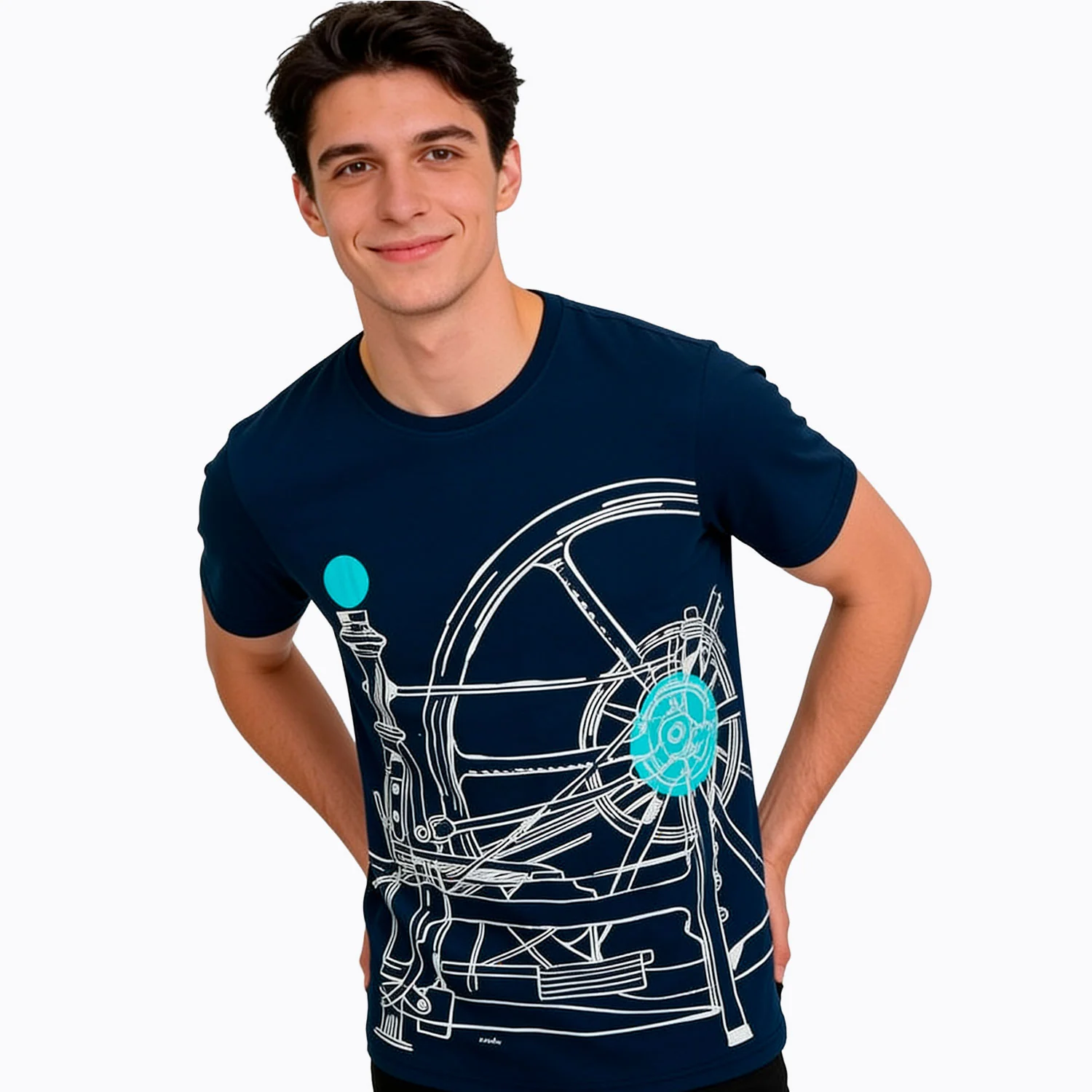 Męski T-shirt z krótkim rękawem granatowy z konstukcją mechaniczną - Image 2