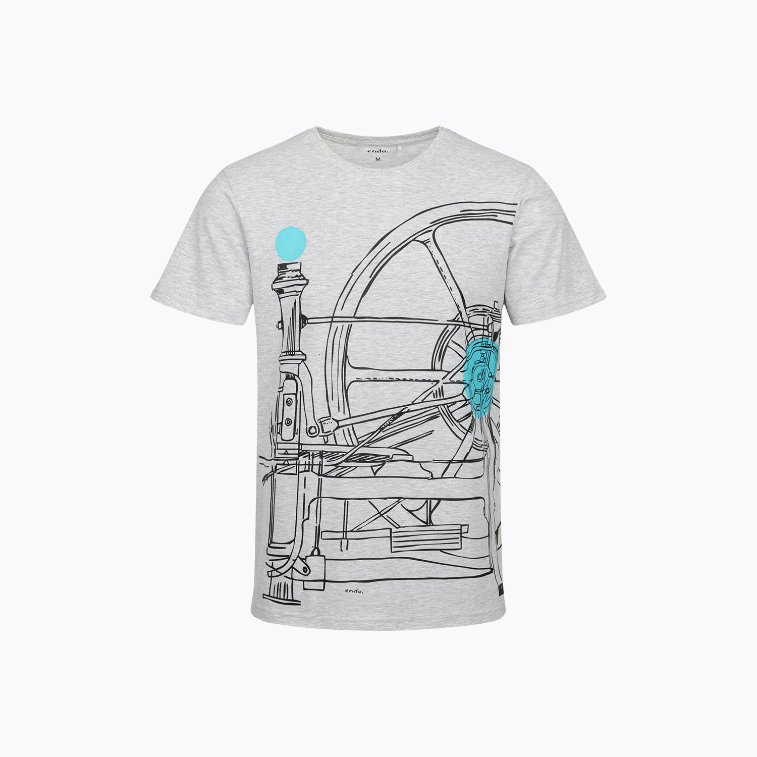 Męski T-shirt z krótkim rękawem jasnoszary z konstrukcją mechaniczną