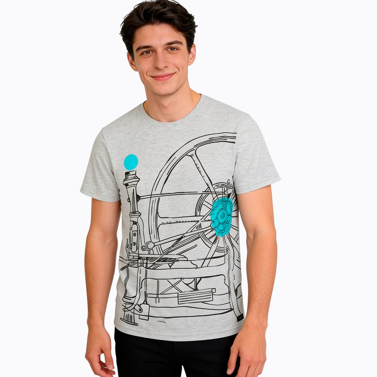 Męski T-shirt z krótkim rękawem jasnoszary z konstrukcją mechaniczną - Image 2