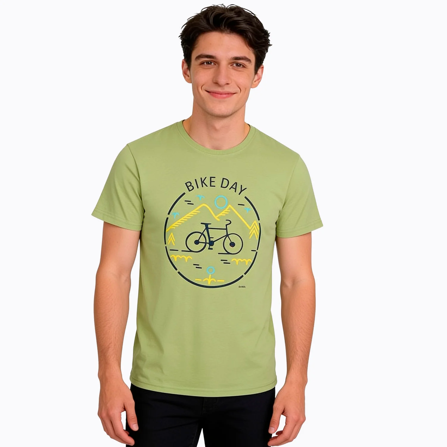 Męski T-shirt z krótkim rękawem seledynowy "bike day" - Image 3