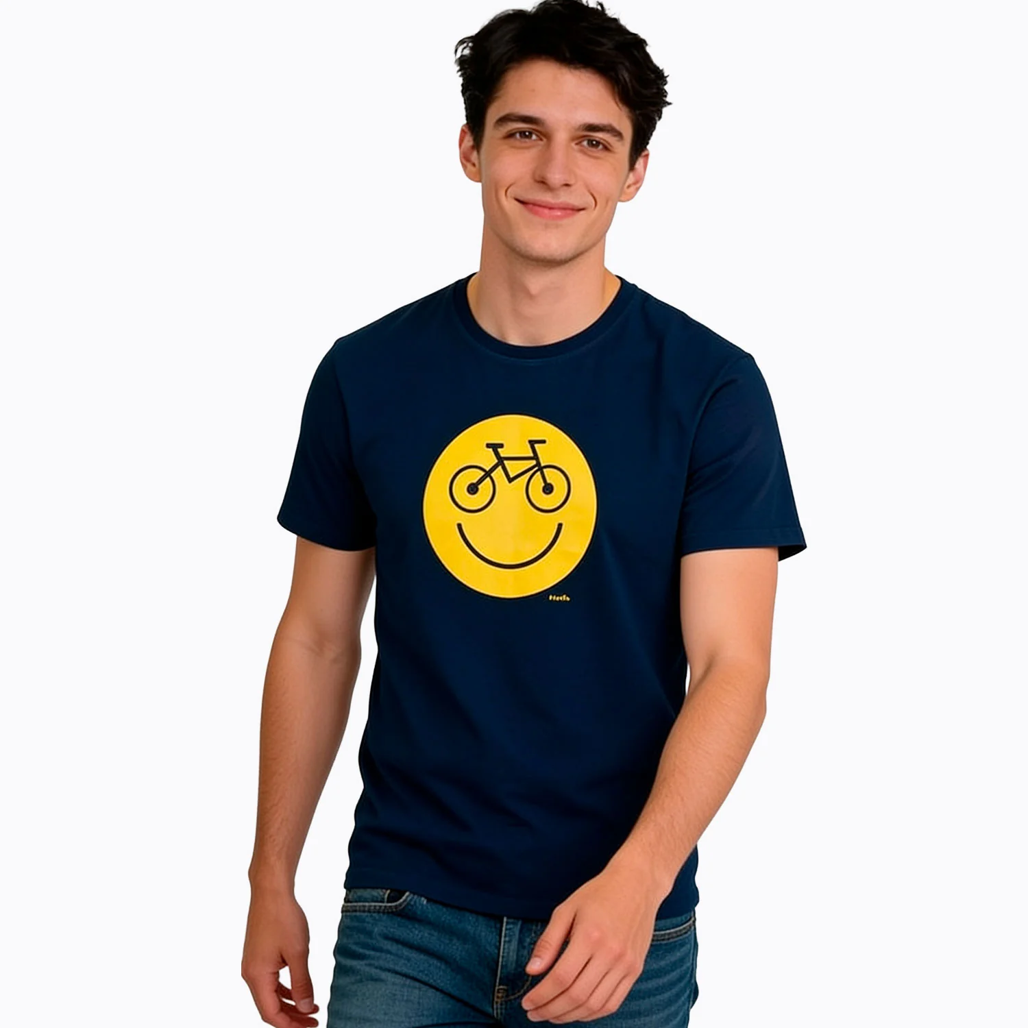 Męski t-shirt z krótkim rękawem, z emotikonem, granatowy - Image 2