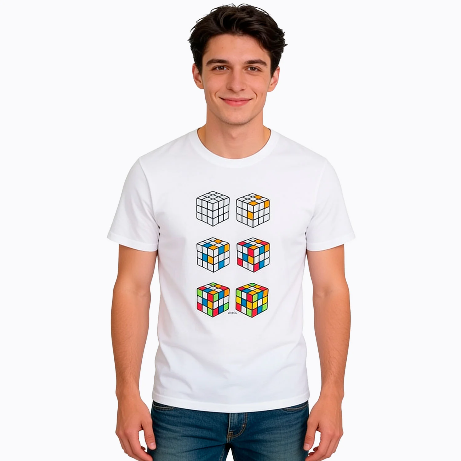 Męski t-shirt z krótkim rękawem, z kostkami Rubika, biały - Image 2