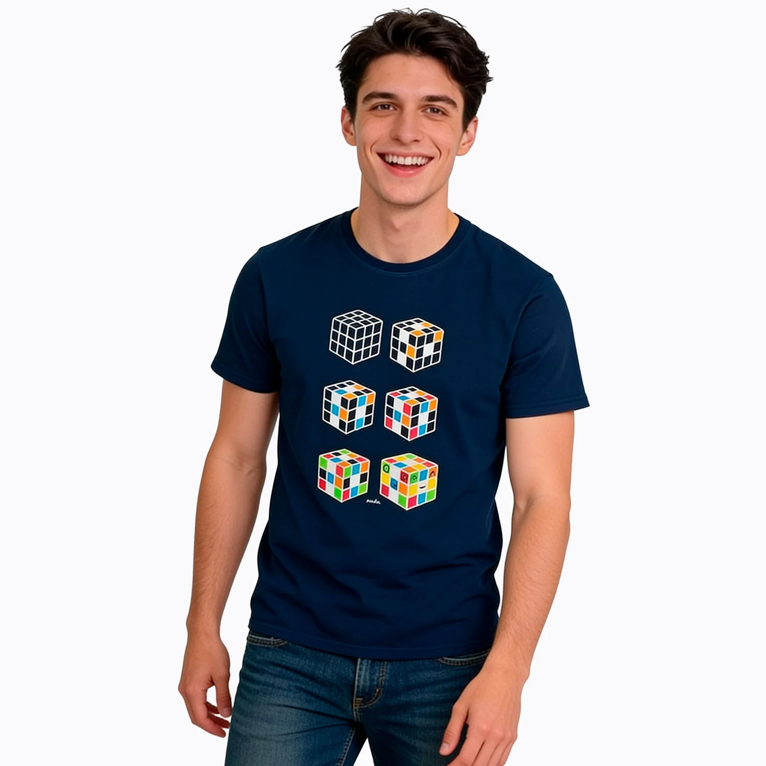 Męski t-shirt z krótkim rękawem, z kostkami Rubika, granatowy - Image 2