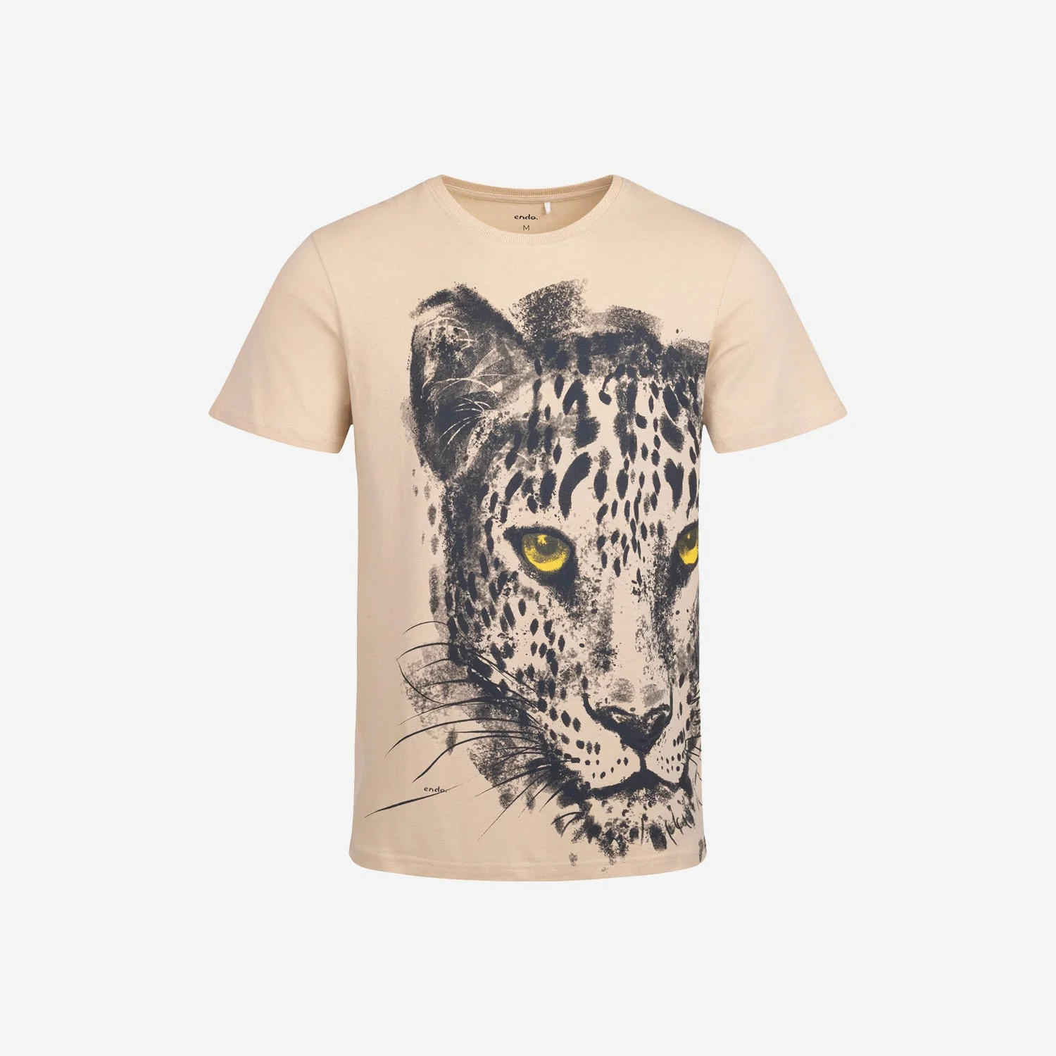 Męski t-shirt z krótkim rękawem, z lampartem, Jasnobeżowy