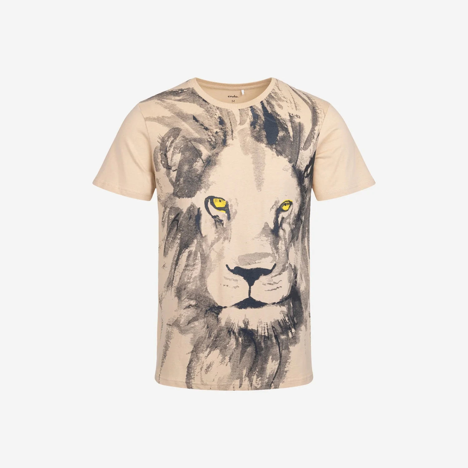 Męski t-shirt z krótkim rękawem, z lwem, Kremowy