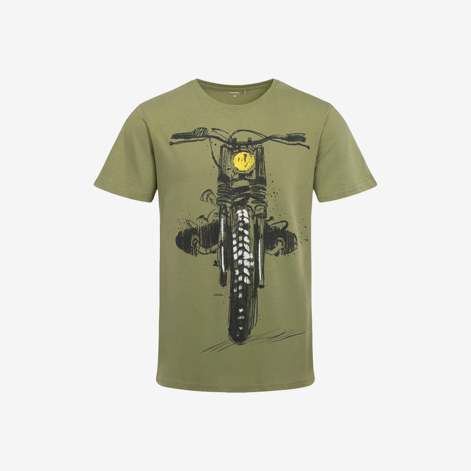 Męski t-shirt z krótkim rękawem, z motocyklem, oliwkowy