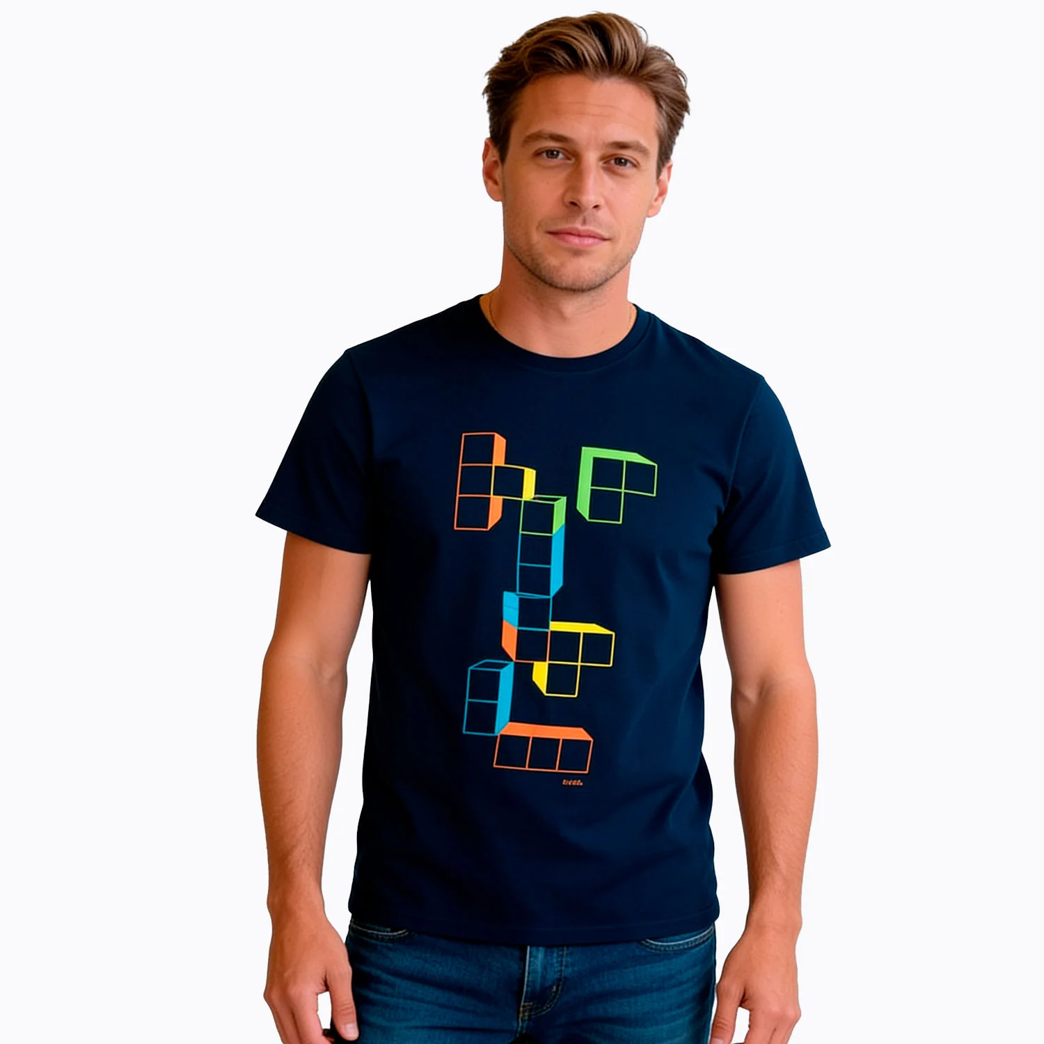 Męski t-shirt z krótkim rękawem, z motywem gry komputerowej, granatowy - Image 3