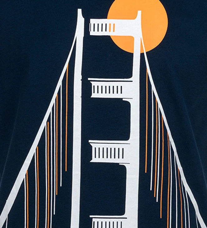 Męski t-shirt z krótkim rękawem, z motywem mostu, granatowy - Image 2