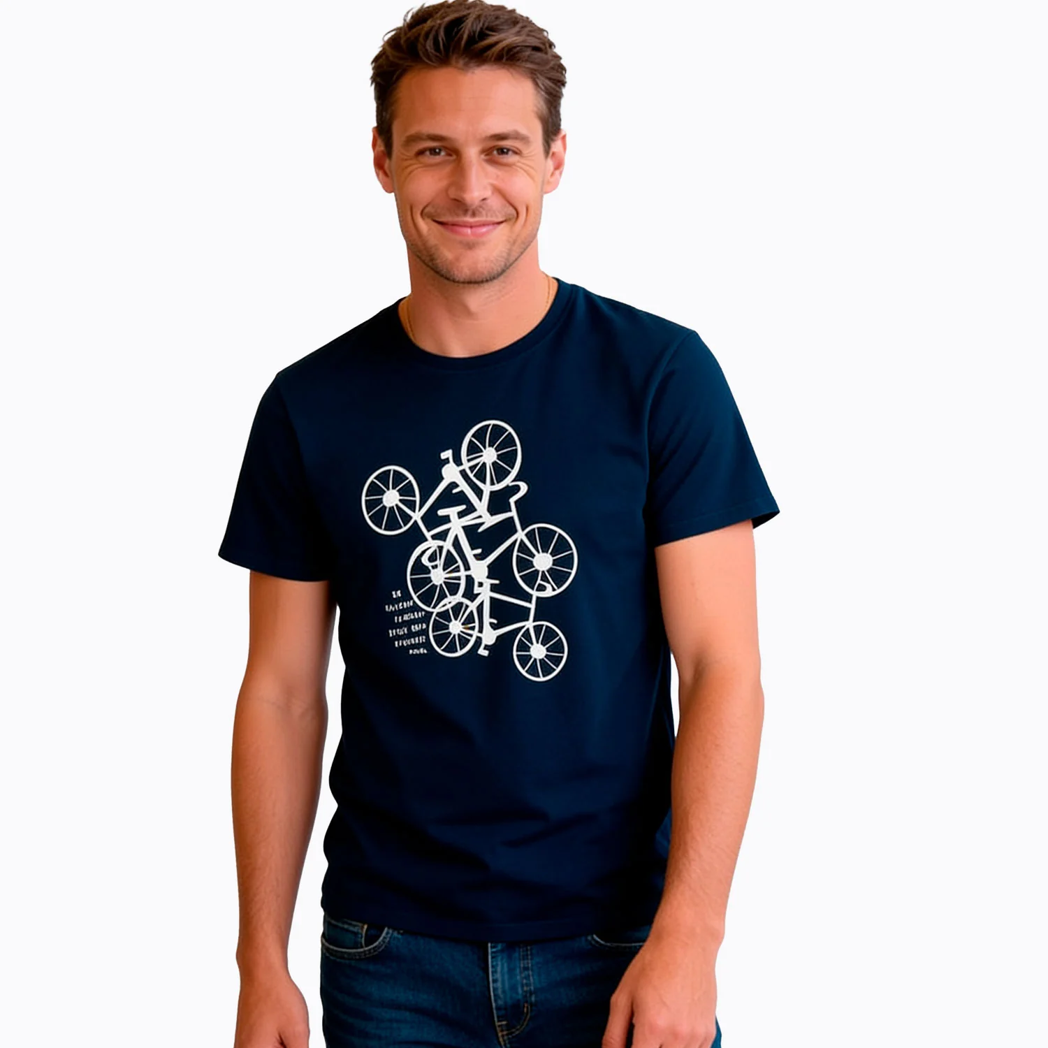 Męski t-shirt z krótkim rękawem, z rowerami, granatowy - Image 2
