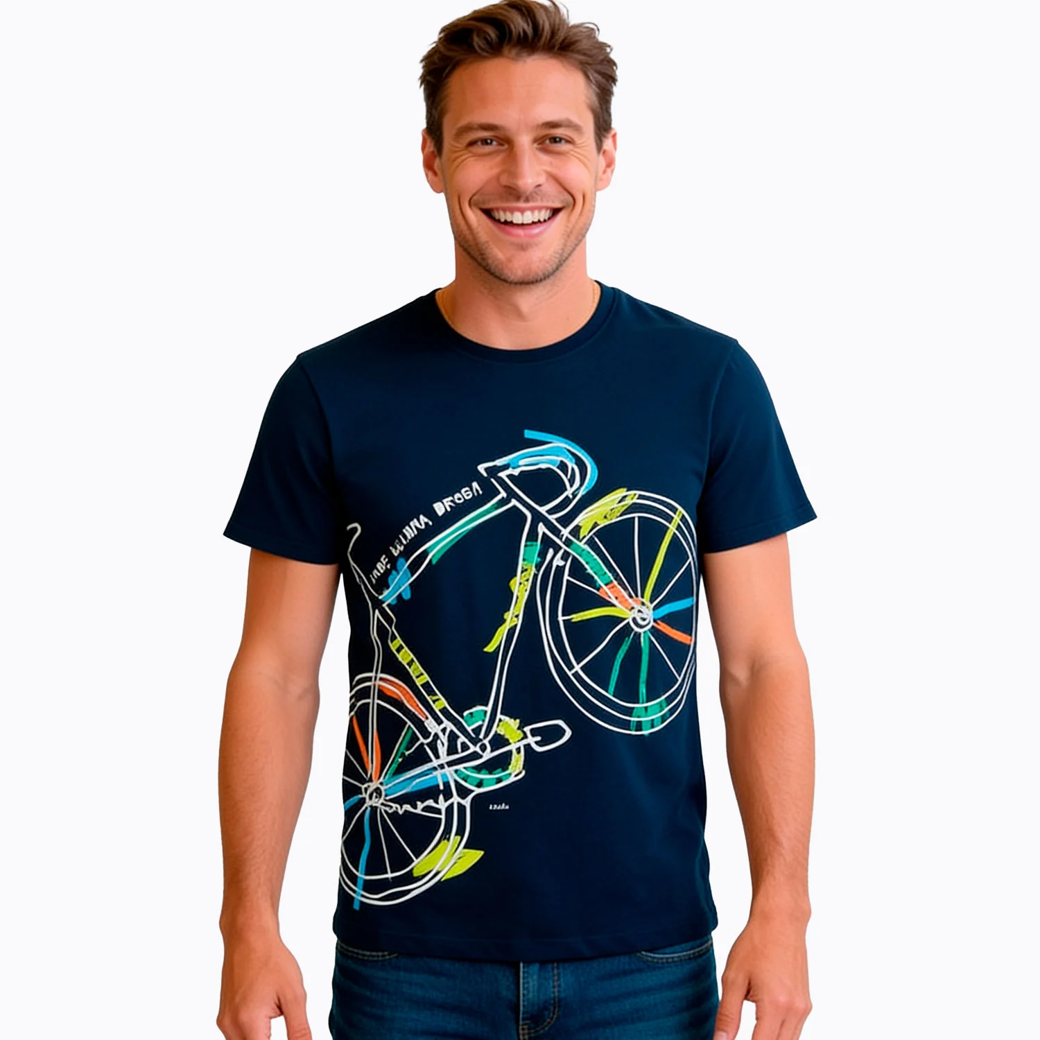 Męski t-shirt z krótkim rękawem, z rowerem, granatowy - Image 2