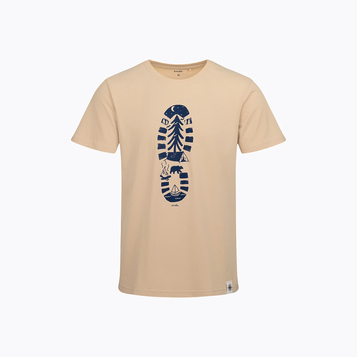 Męski t-shirt z krótkim rękawem, z traperem, beżowy
