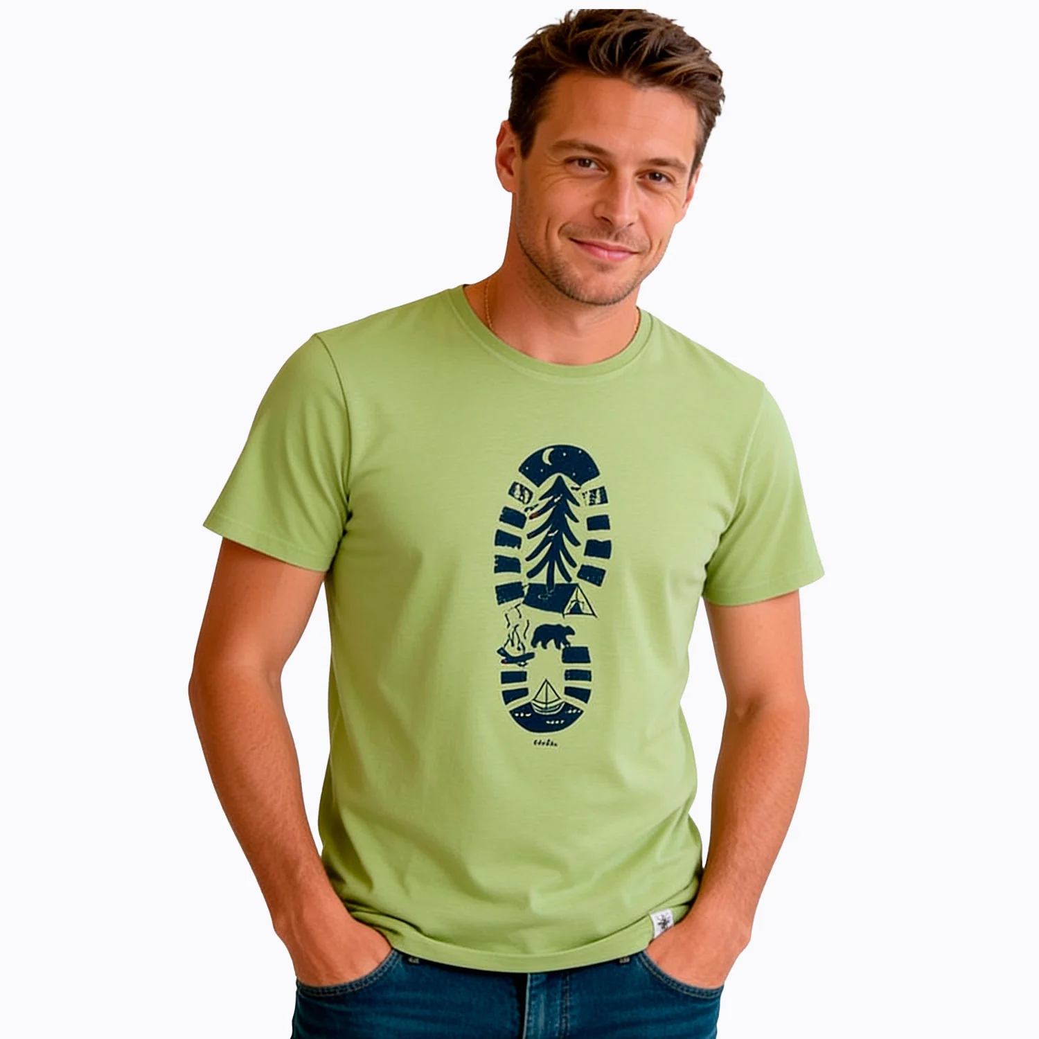 Męski t-shirt z krótkim rękawem, z traperem, zielony - Image 3