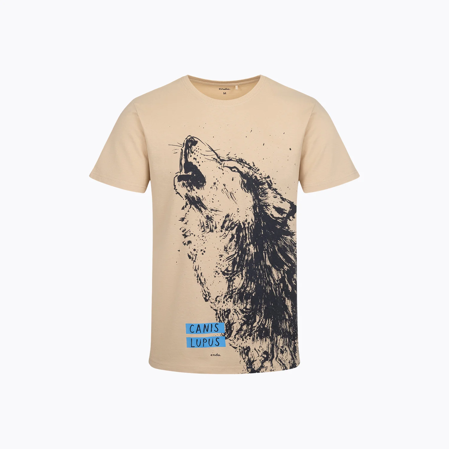 Męski t-shirt z krótkim rękawem, z wilkiem, beżowy
