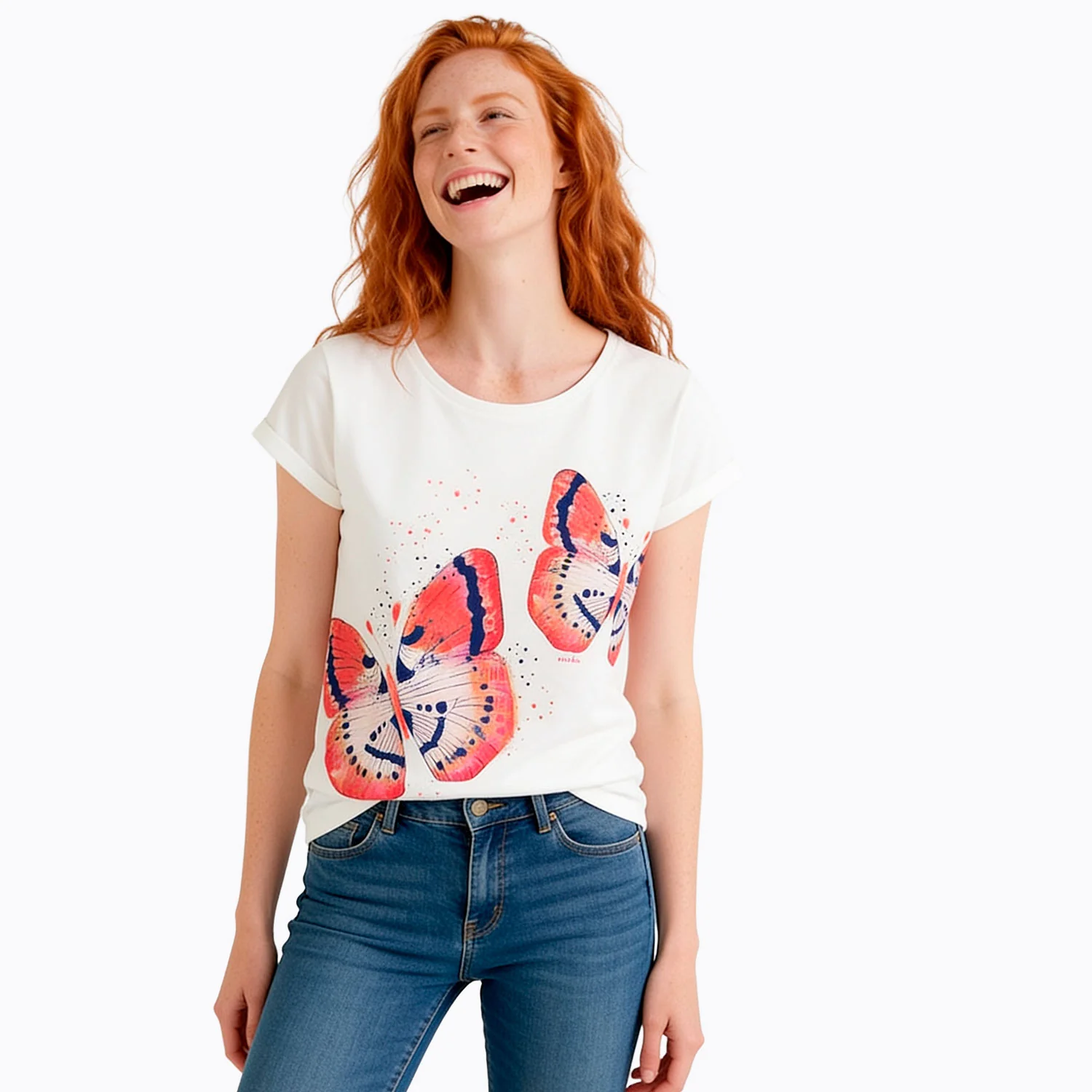 Damski T-shirt biały "motyle" - Image 3