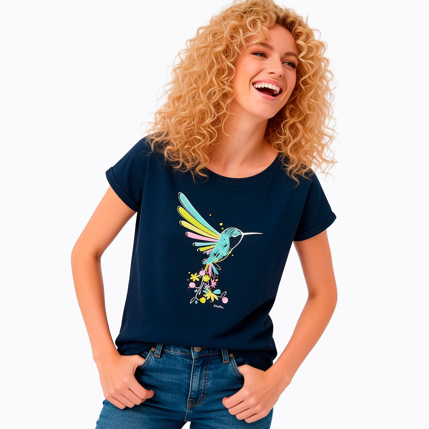 Damski T-shirt granatowy "koliber" - Image 3