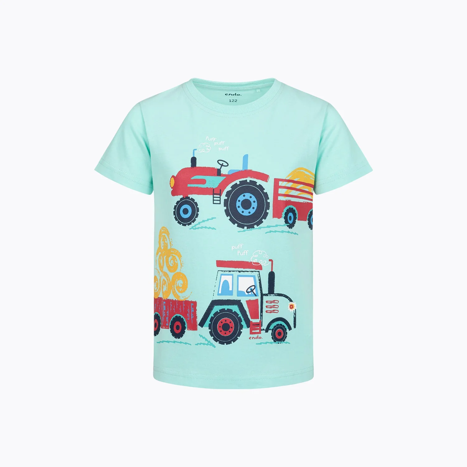 T-shirt z krótkim rękawem dla chłopca 2-7 lat, jasnoniebieski "traktory"