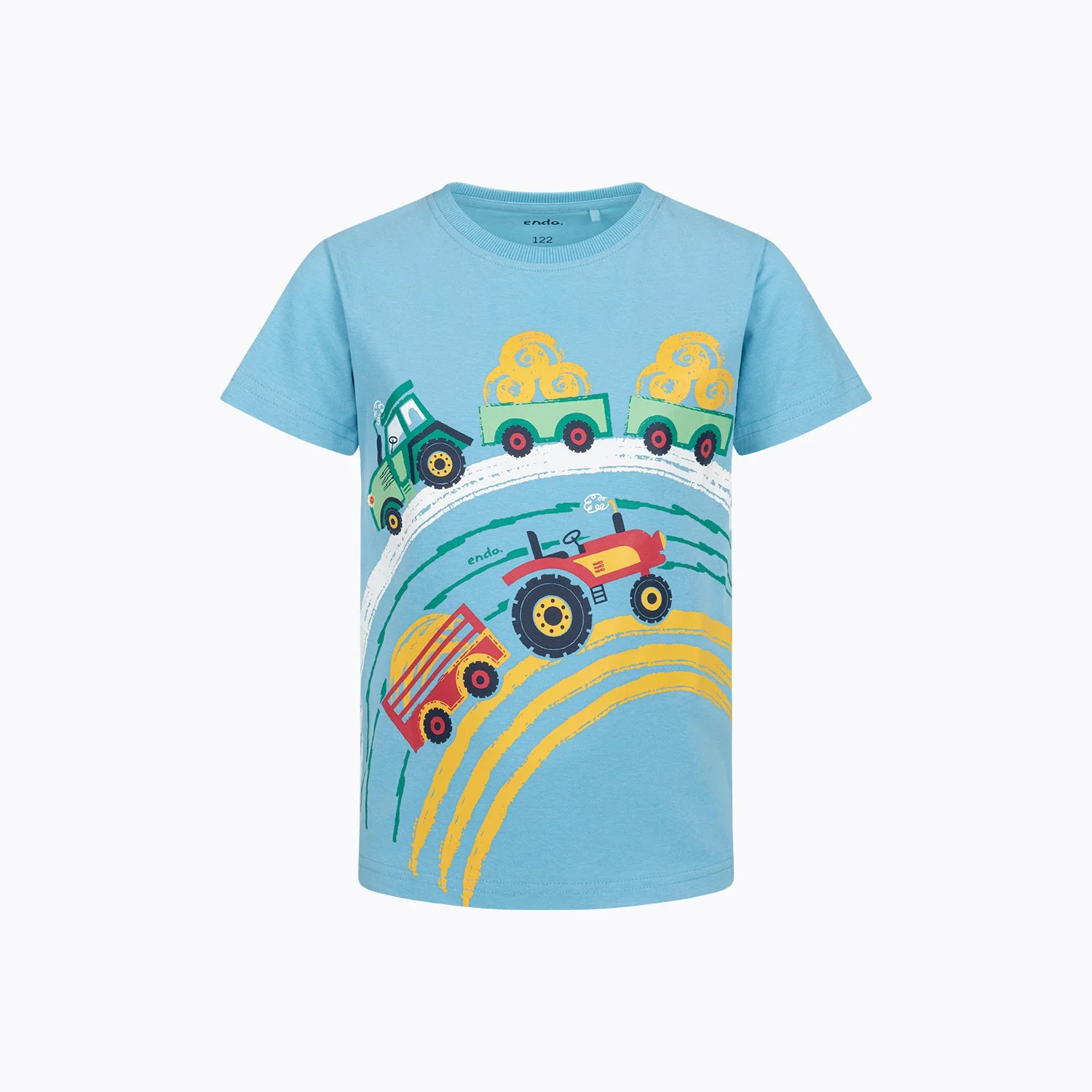 T-shirt z krótkim rękawem dla chłopca 2-7 lat, niebieski z traktorami
