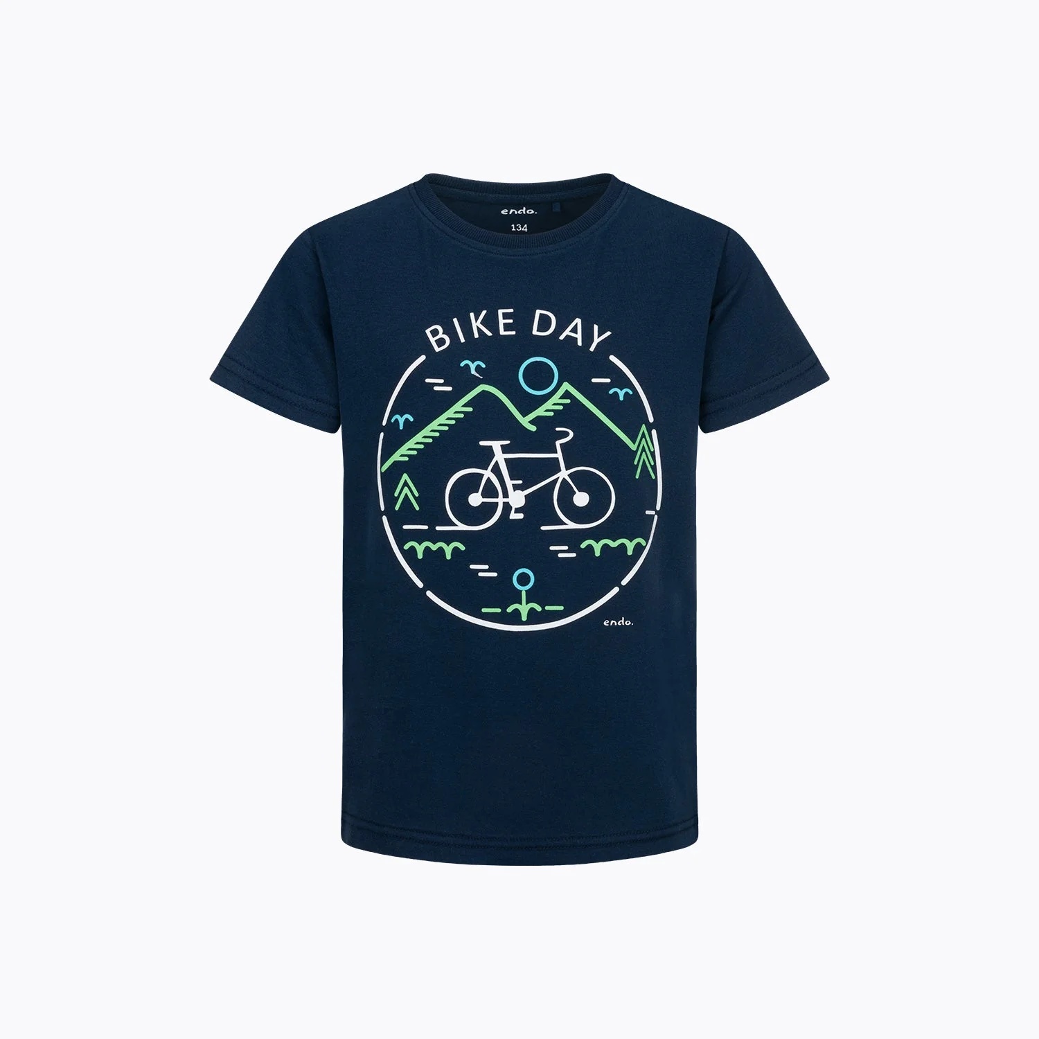T-shirt z krótkim rękawem dla chłopca 9-13 lat, granatowy "bike day"