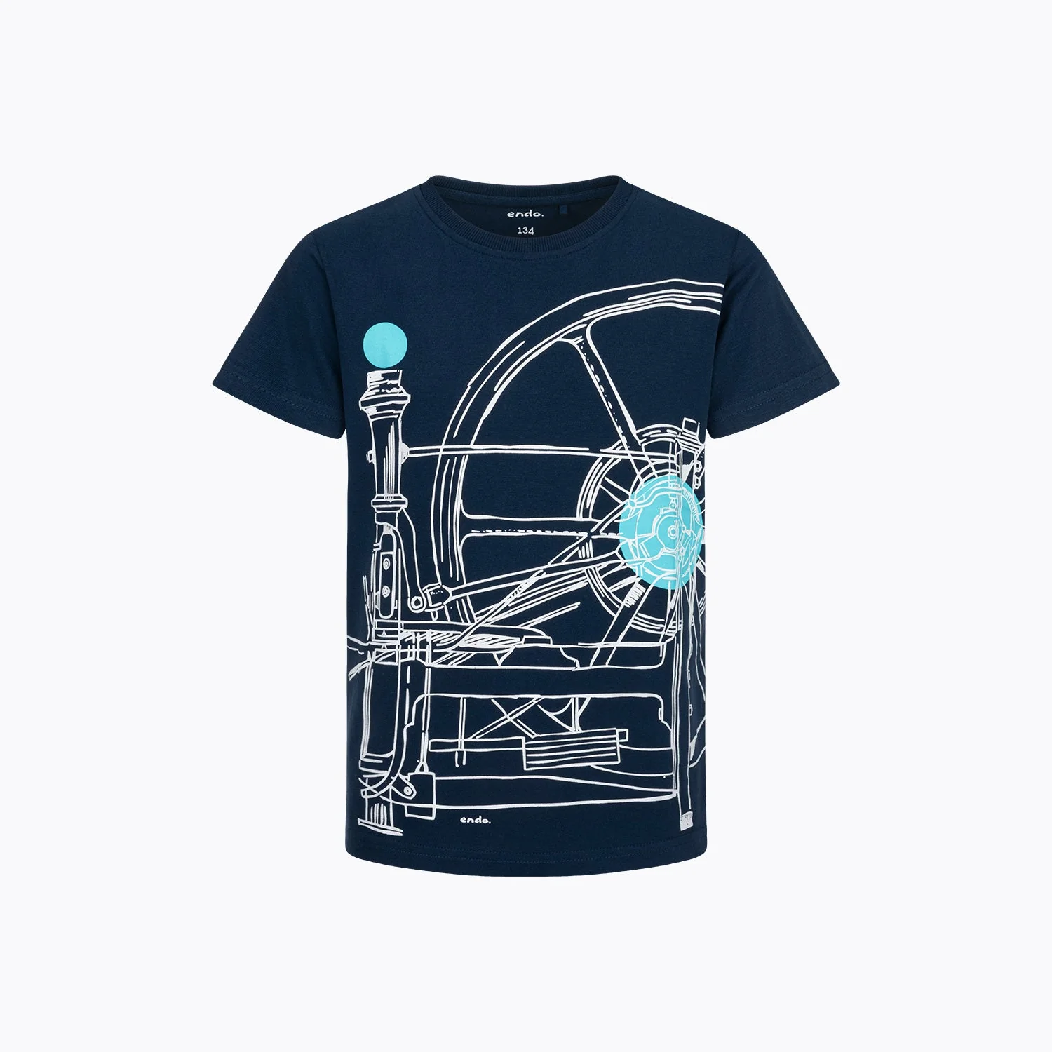 T-shirt z krótkim rękawem dla chłopca 9-13 lat, granatowy "kołowrotek"
