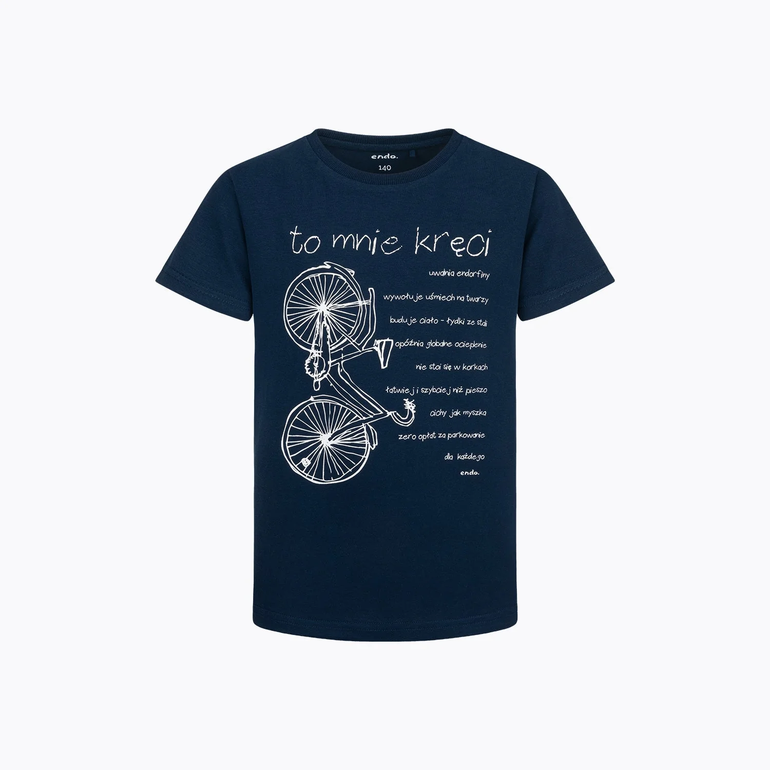 T-shirt z krótkim rękawem dla chłopca 9-13 lat, granatowy z rowerem