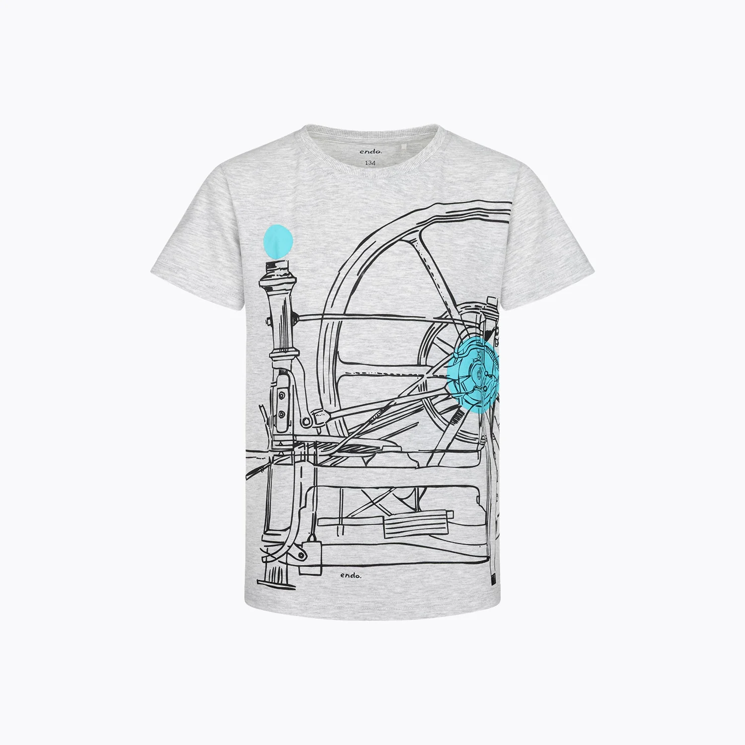 T-shirt z krótkim rękawem dla chłopca 9-13 lat, jasnoszary "kołowrotek"