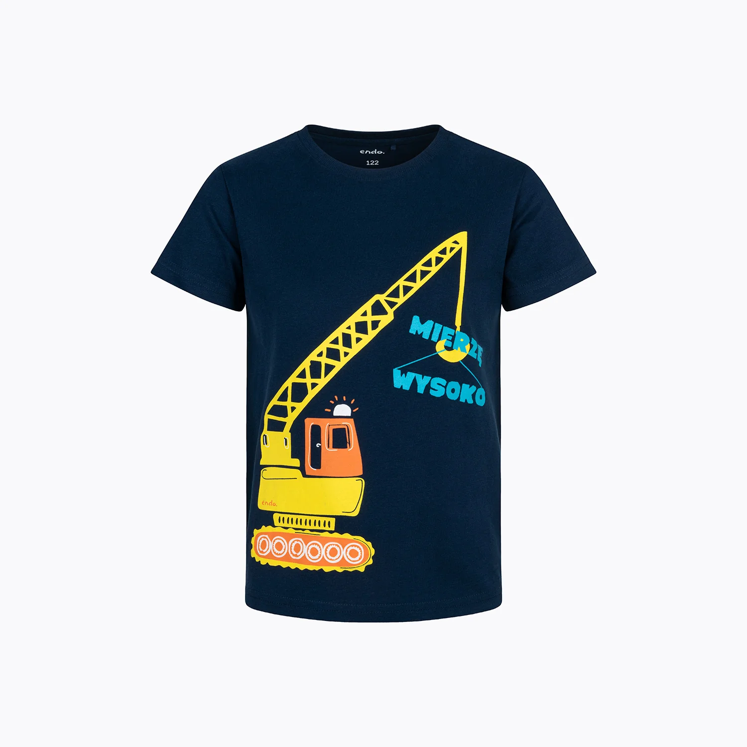 T-shirt z krótkim rękawem dla chłopca, z koparką, granatowy 2-7 lat