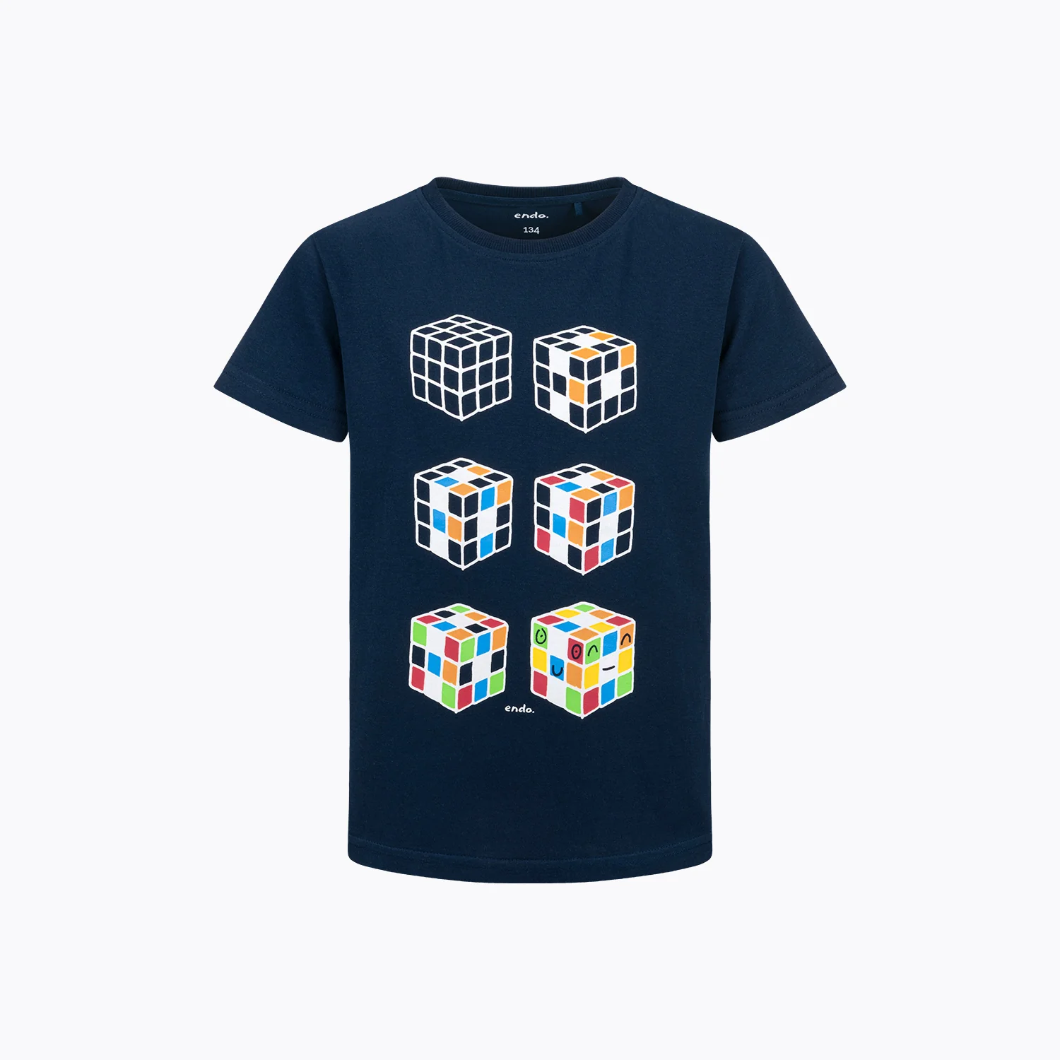 T-shirt z krótkim rękawem dla chłopca, z kostkami Rubika, granatowy 9-13 lat