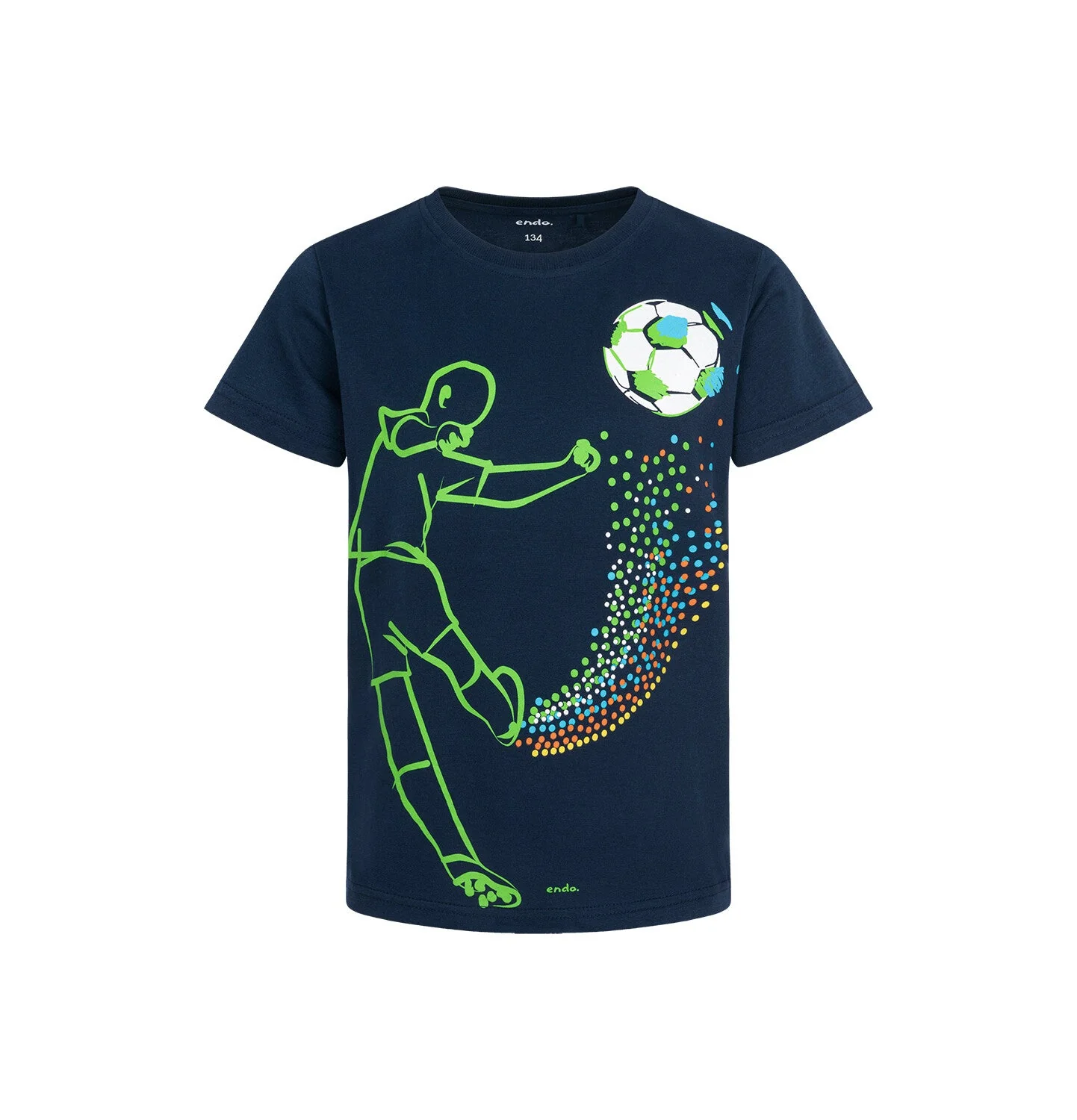 T-shirt z krótkim rękawem dla chłopca, z motywem piłkarskim 9-13 lat, Ciemnogranatowy