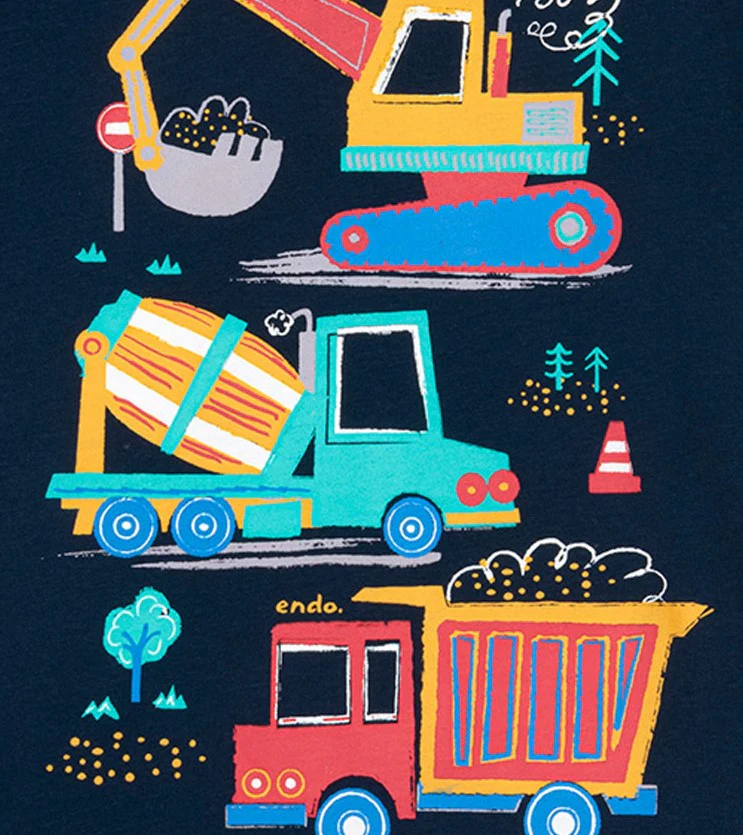 T-shirt z krótkim rękawem dla chłopca, z pojazdami budowlanymi, granatowy 2-8 lat - Image 3