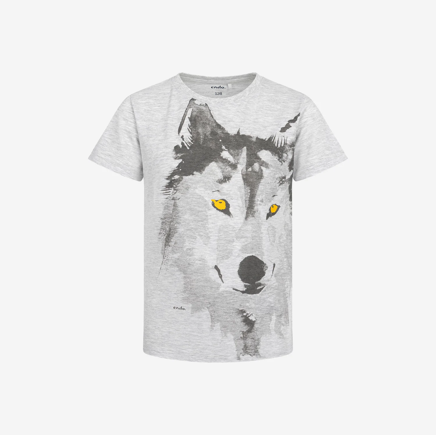 T-shirt z krótkim rękawem dla chłopca, z wilkiem, szary 9-13 lat