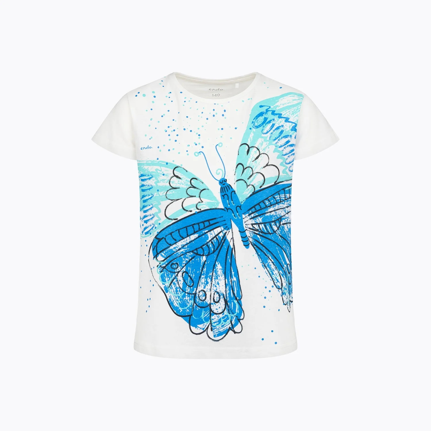 T-shirt z krótkim rękawem dla dziewczynki 3-8 lat, biały z motylem