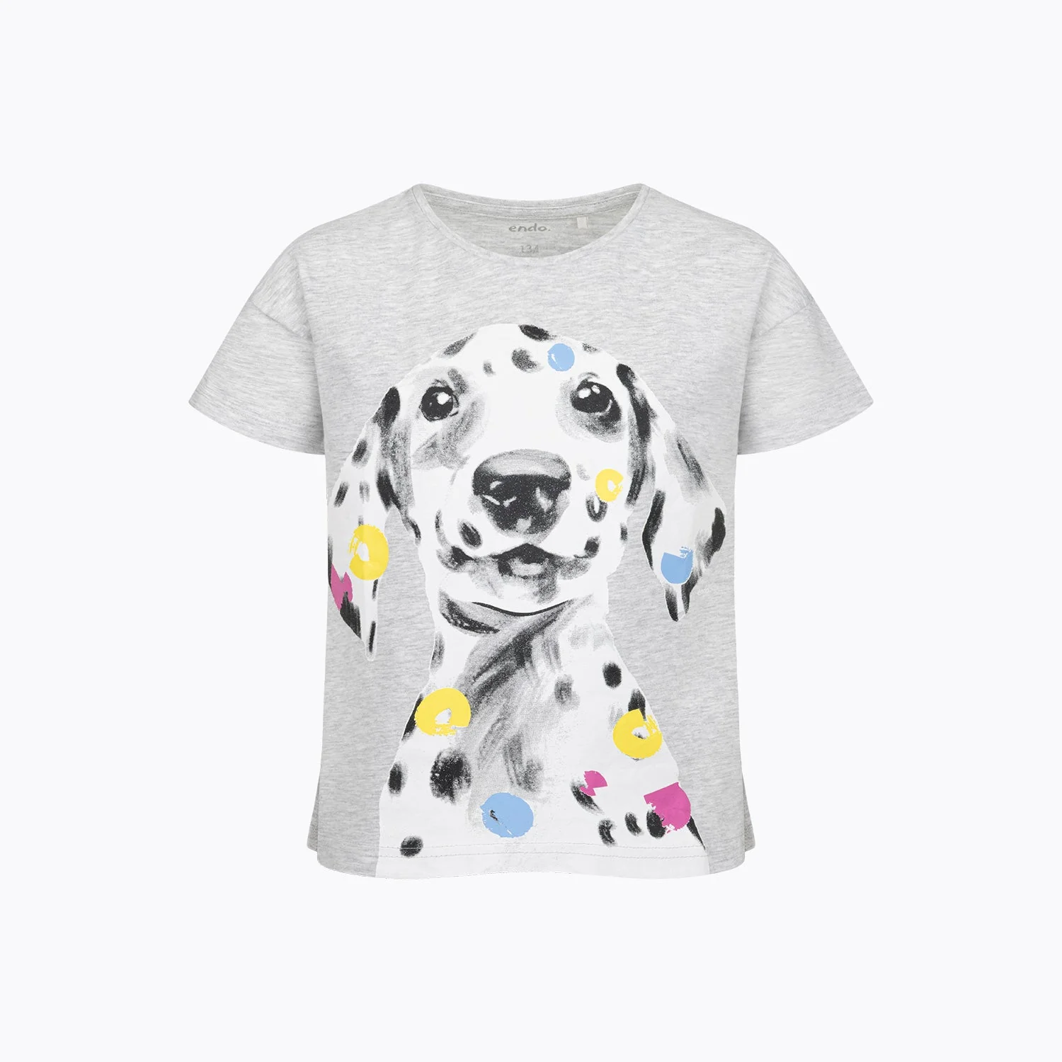 T-shirt z krótkim rękawem dla dziewczynki 9-13 lat, jasnoszary "dalmatyńczyk"