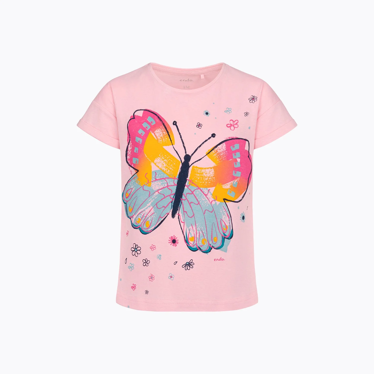 T-shirt z krótkim rękawem dla dziewczynki 9-13 lat, różowy z motylem