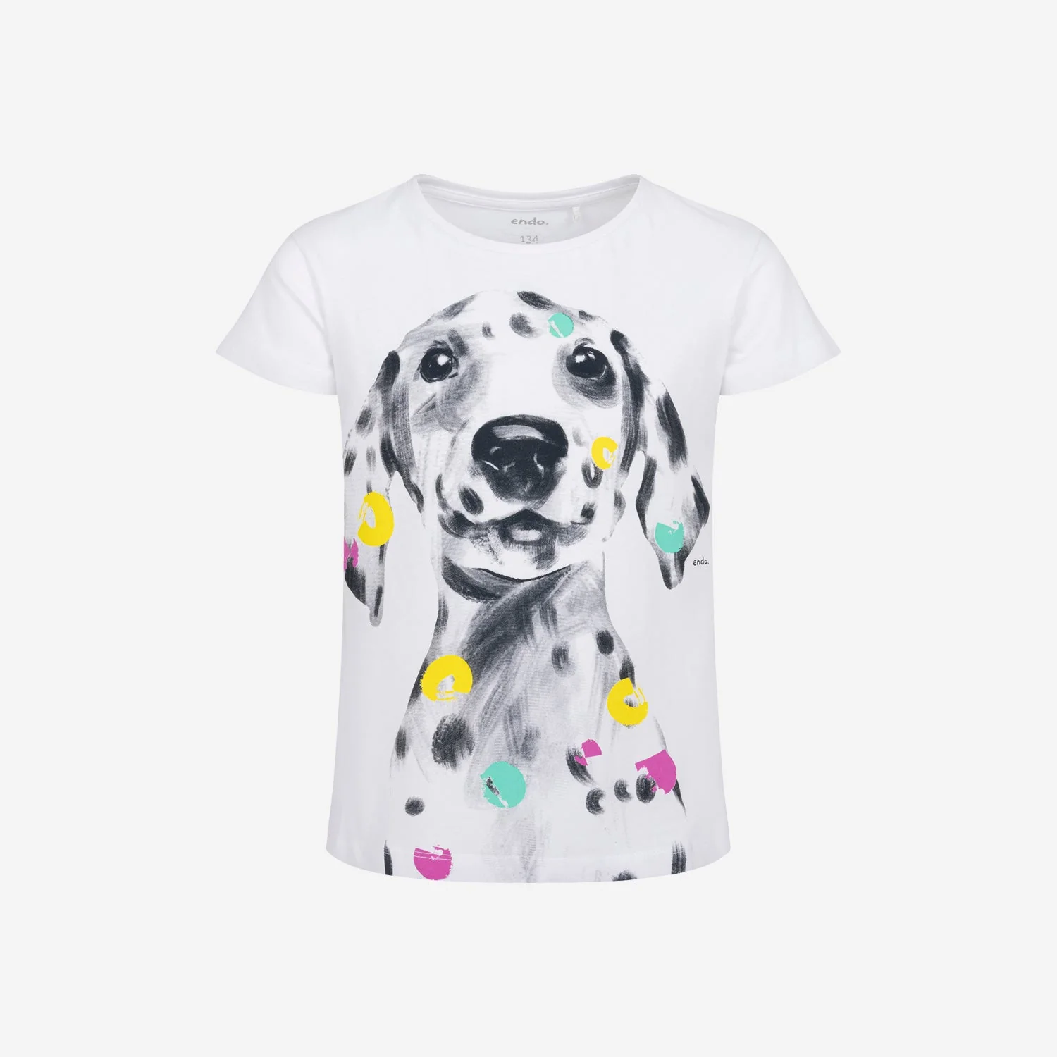T-shirt z krótkim rękawem dla dziewczynki, z dalmatyńczykiem 9-13 lat, Biały