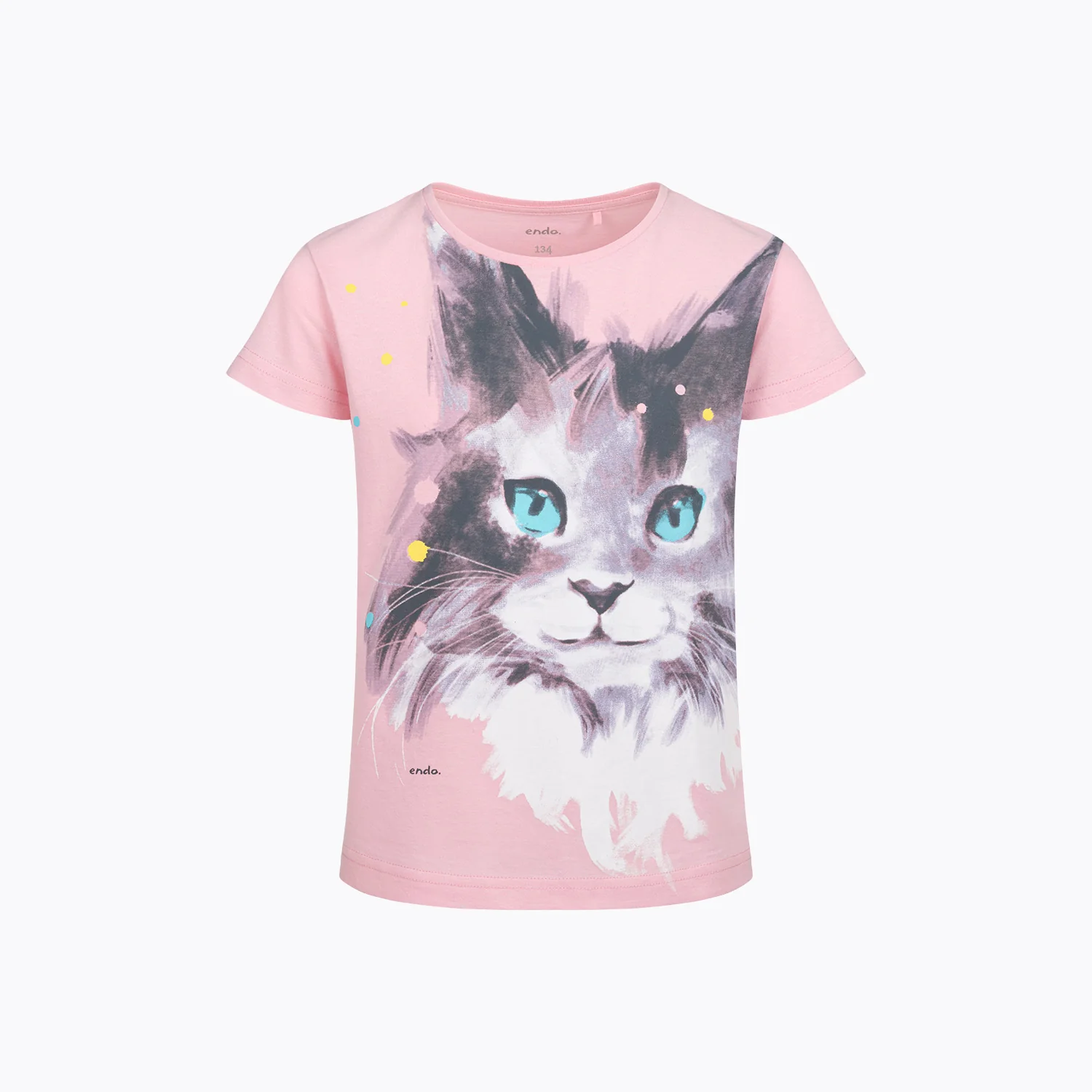 T-shirt z krótkim rękawem dla dziewczynki, z kotem, różowy 9-13 lat