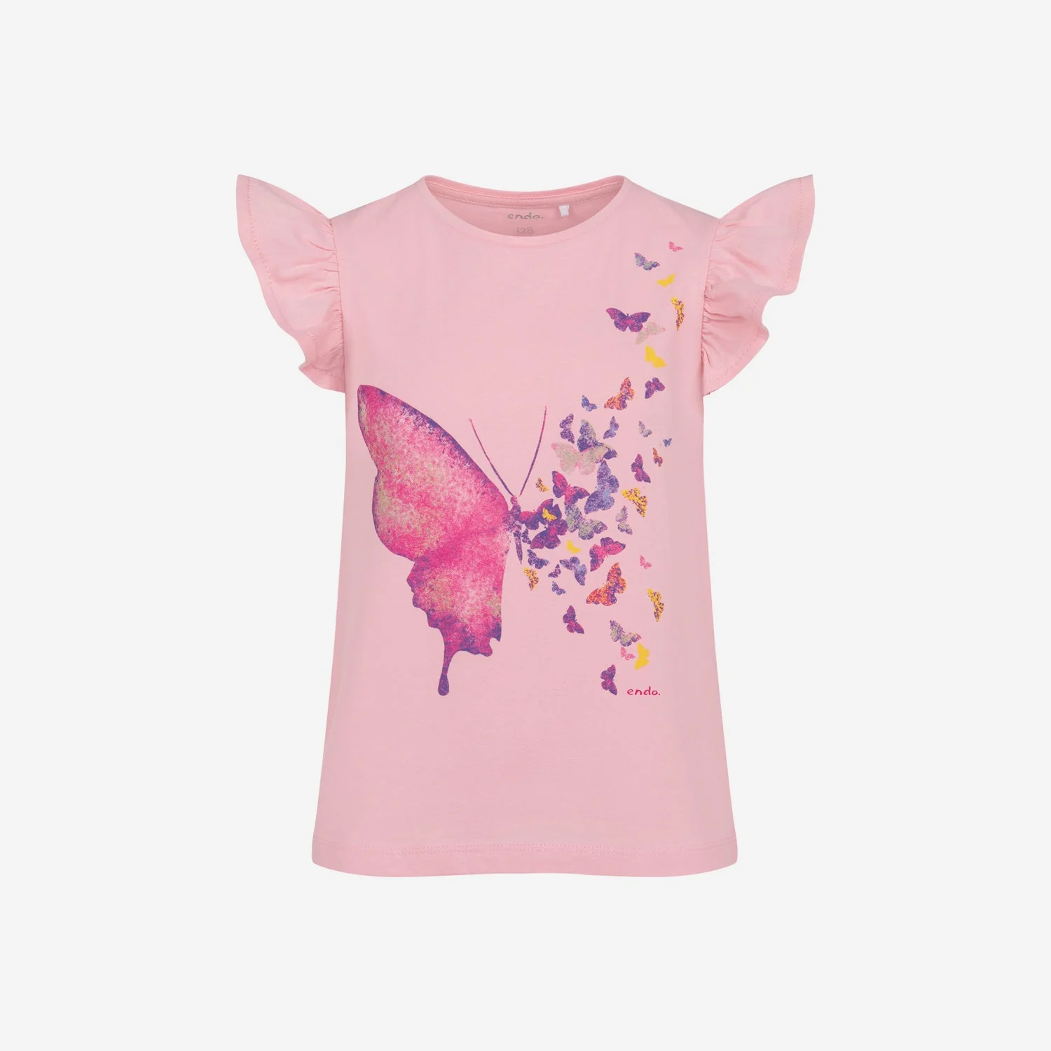 T-shirt z krótkim rękawem dla dziewczynki, z motylem 3-8 lat, Pastelowy róż