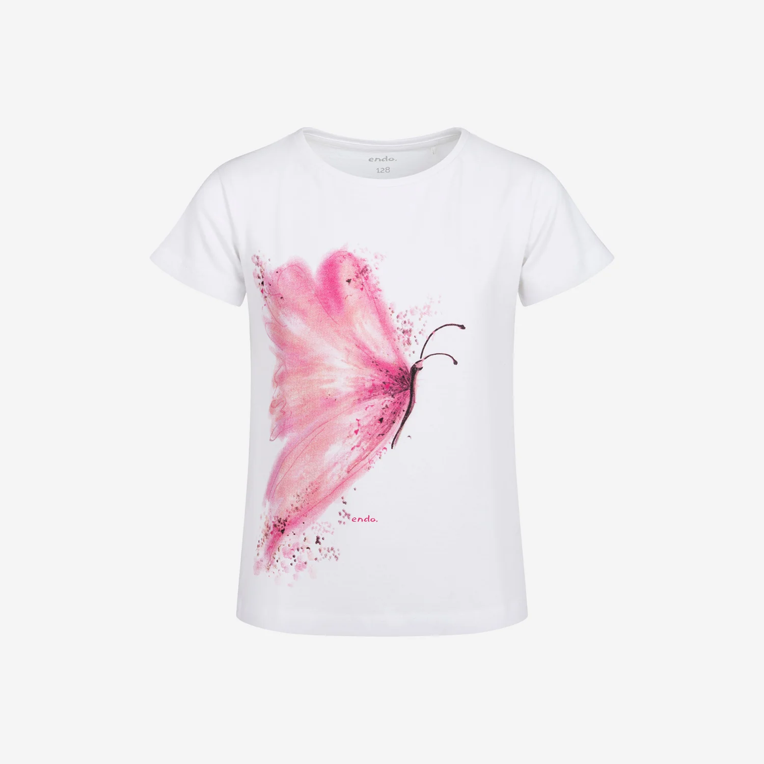 T-shirt z krótkim rękawem dla dziewczynki, z motylem, biały 3-8 lat