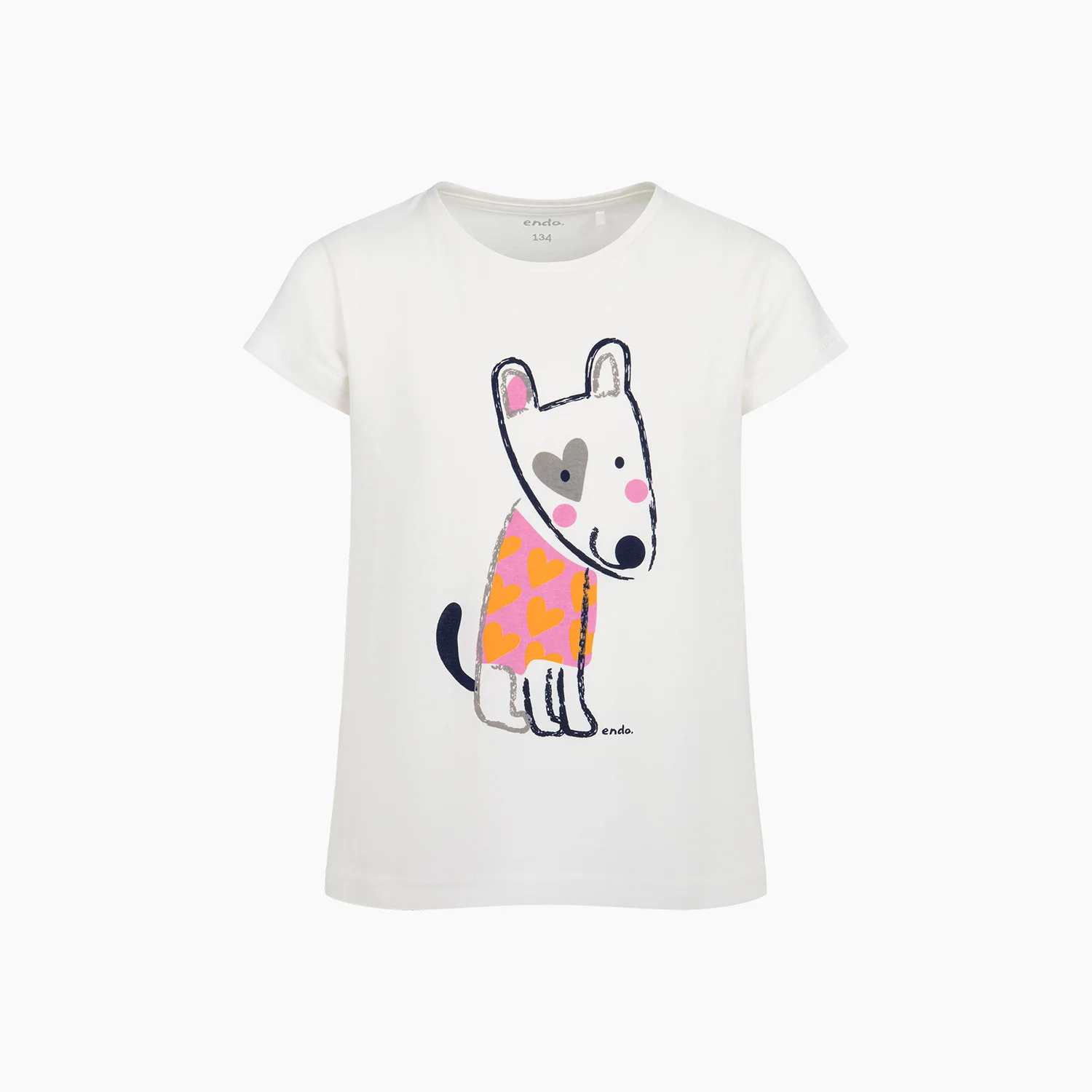 T-shirt z krótkim rękawem dla dziewczynki, z pieskiem, biały 9-13 lat