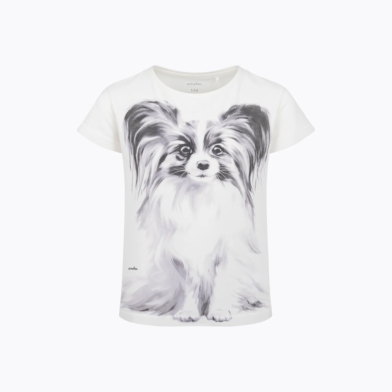 T-shirt z krótkim rękawem dla dziewczynki, z pieskiem, kremowy 9-13 lat