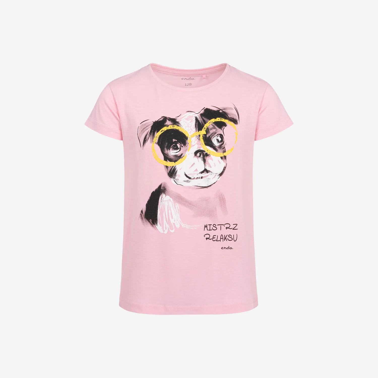 T-shirt z krótkim rękawem dla dziewczynki, z psem, różowy 9-13 lat